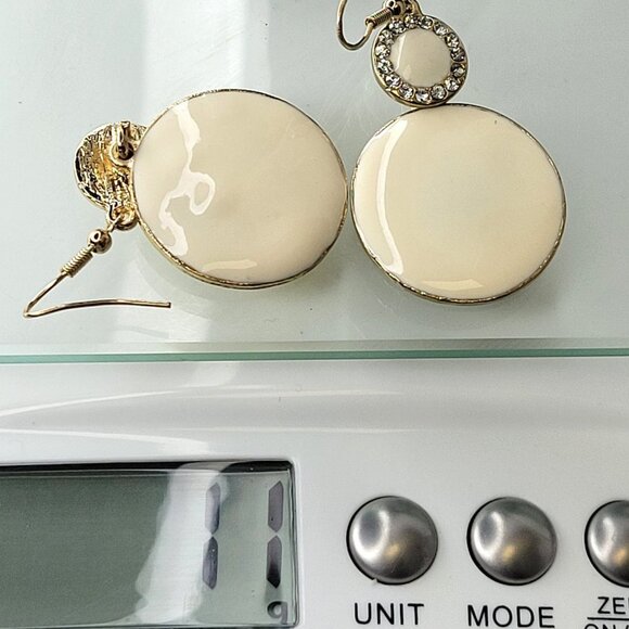 Cream White Round Drop Earrings - Picture 6 of 9